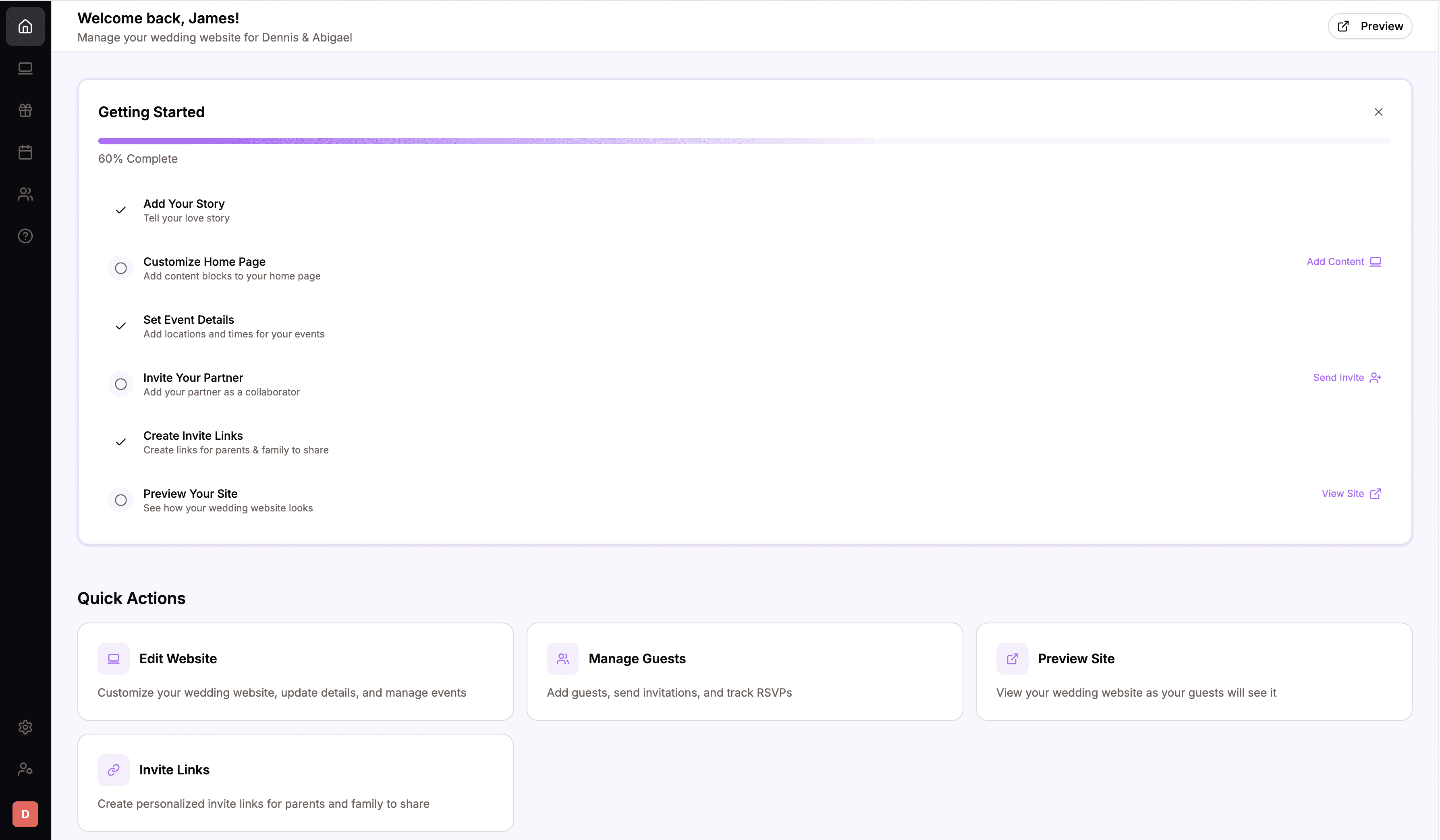 Dashboard overview showing key metrics