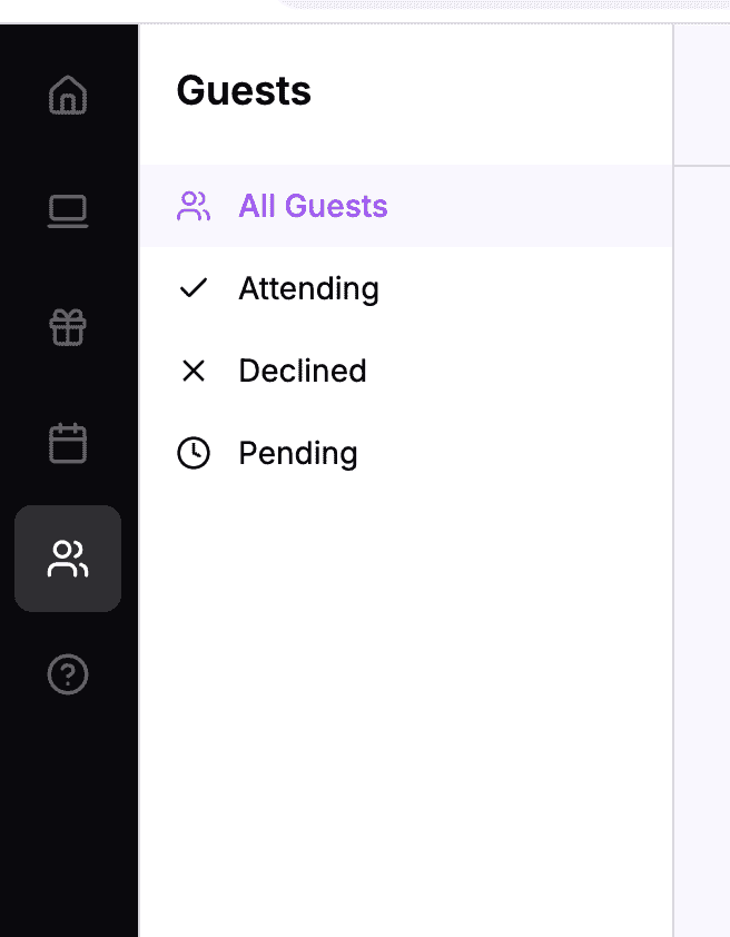 Filtered view of pending RSVPs