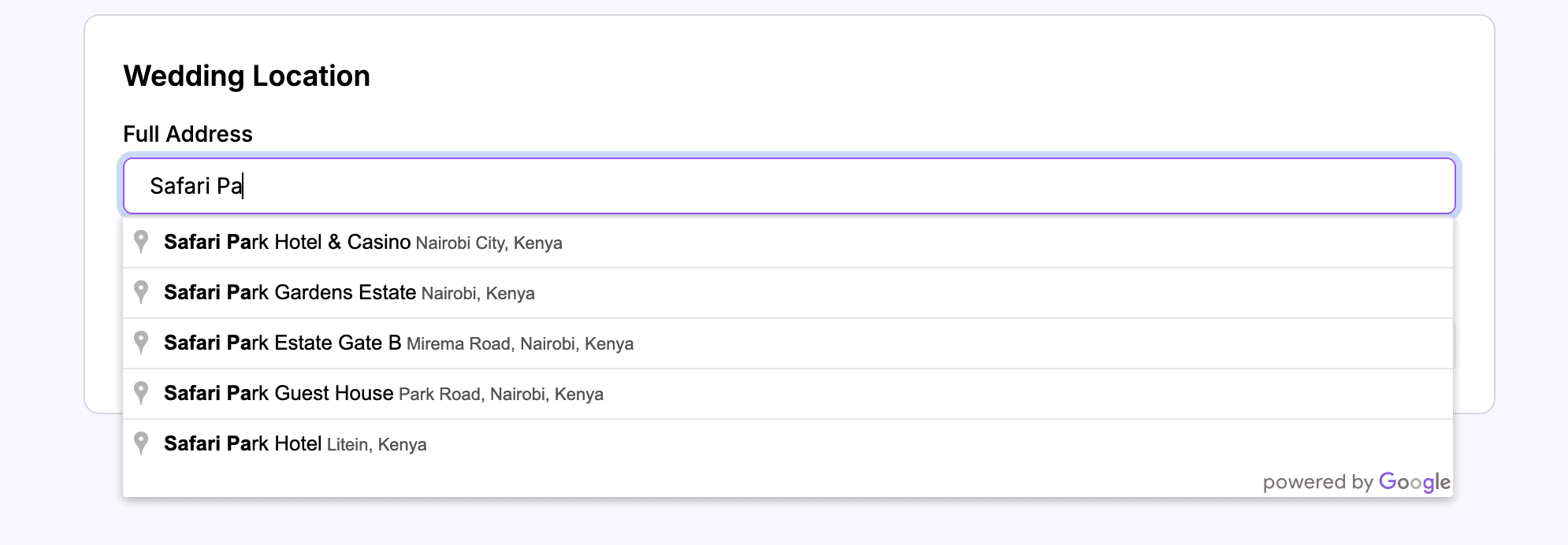 Google Places autocomplete showing suggested locations