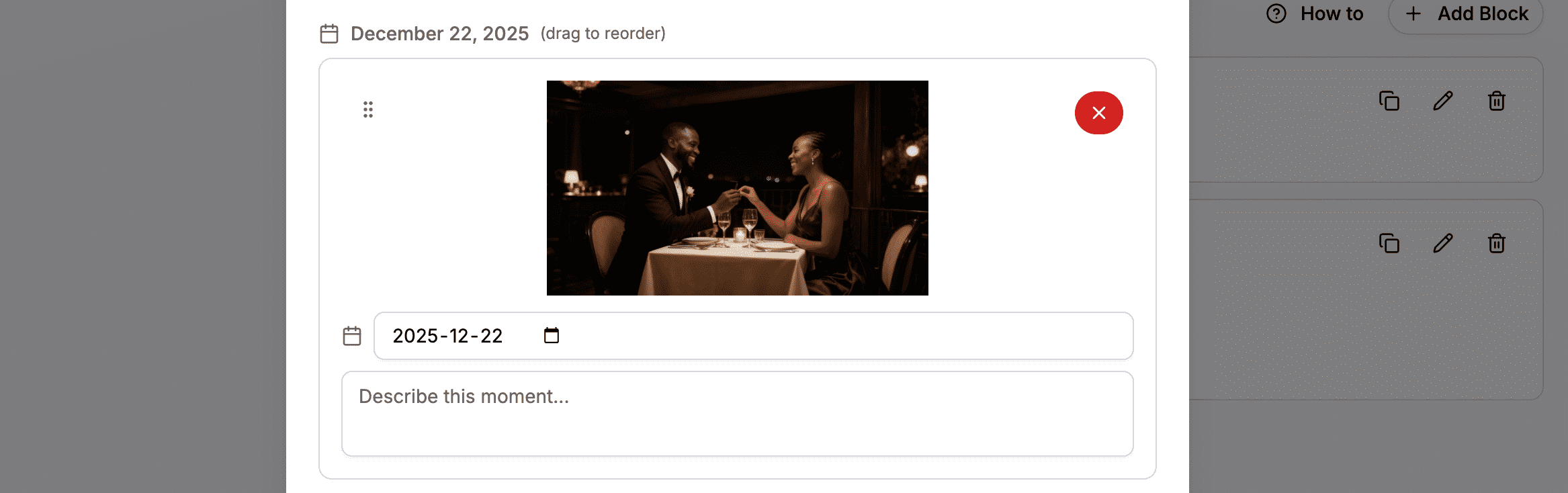 Dragging a timeline entry to reorder it