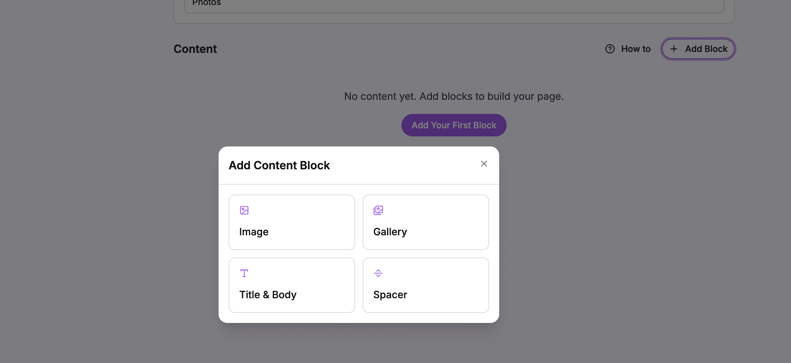 Selecting Gallery from the block options