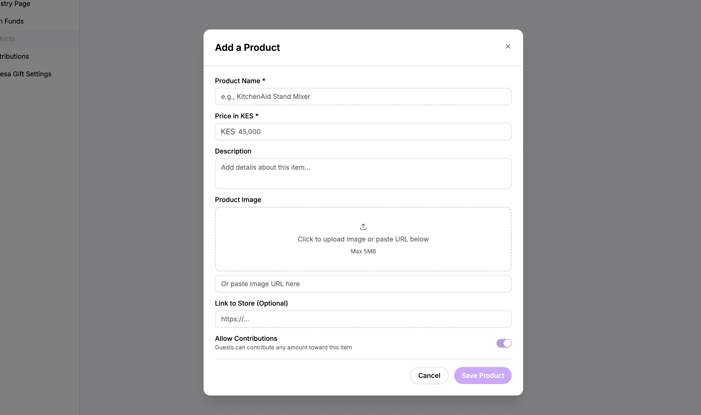Link block editor with URL, label, and description fields