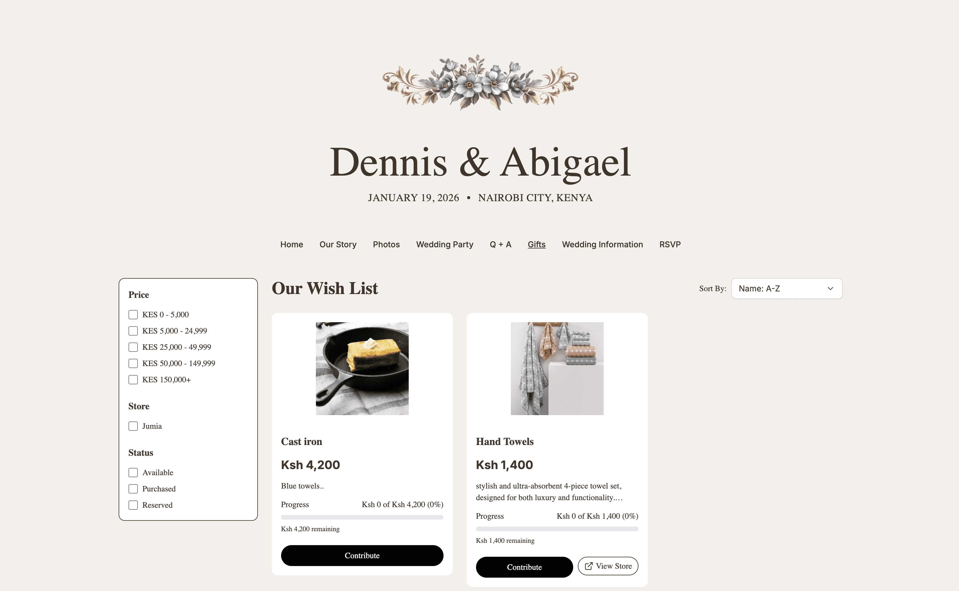 Registry page as it appears on the live website