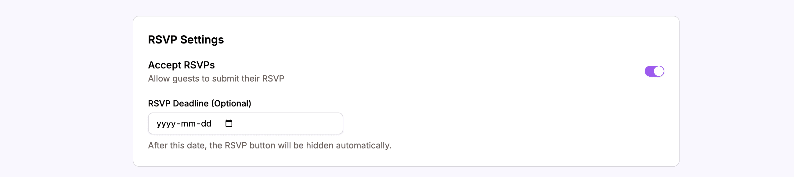 RSVP settings page overview