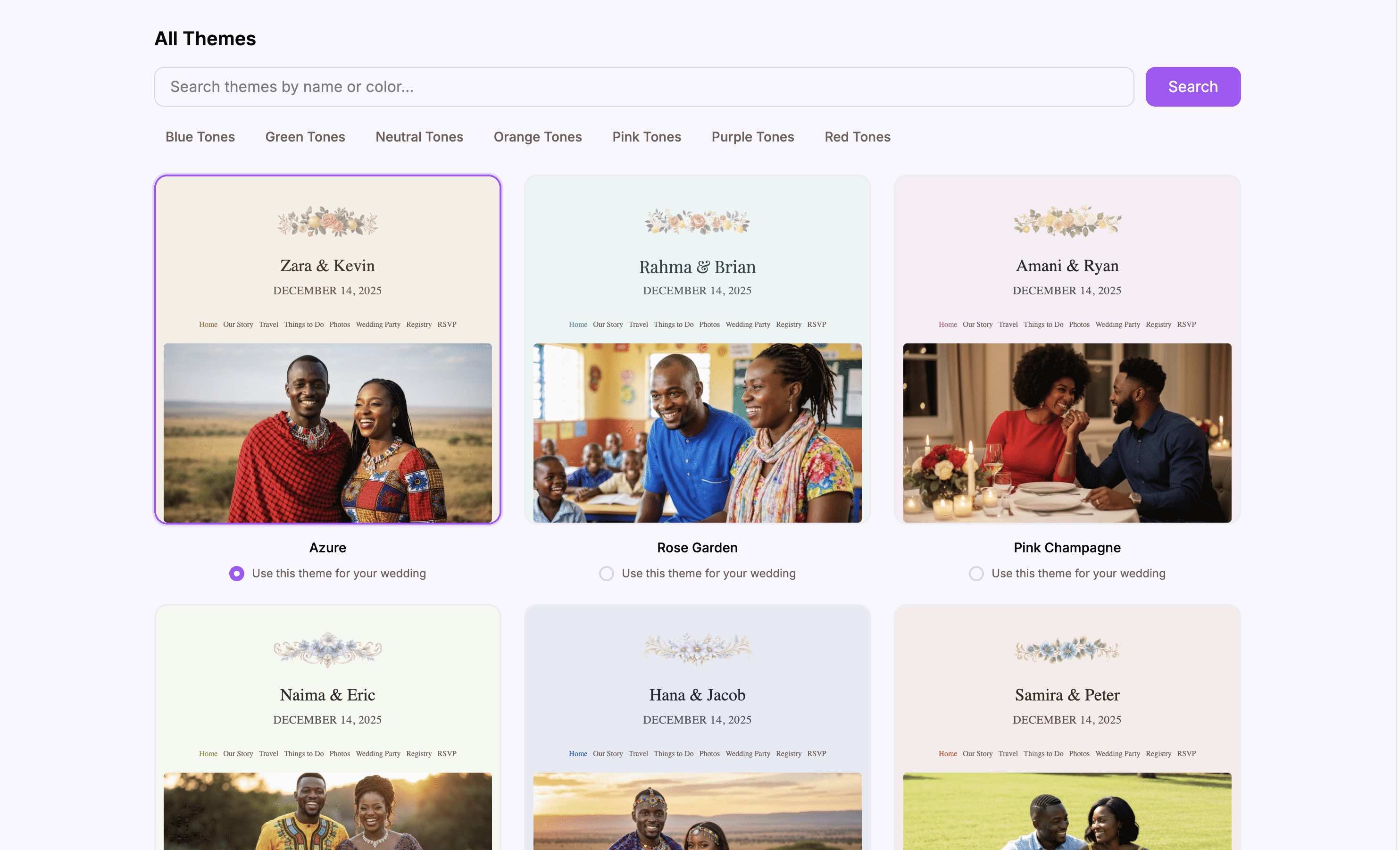 Grid of available themes