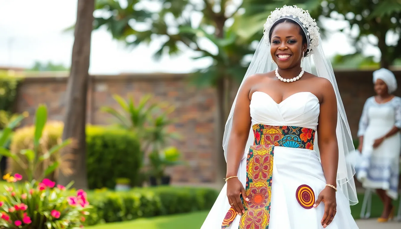 African-inspired wedding dress with kitenge accents